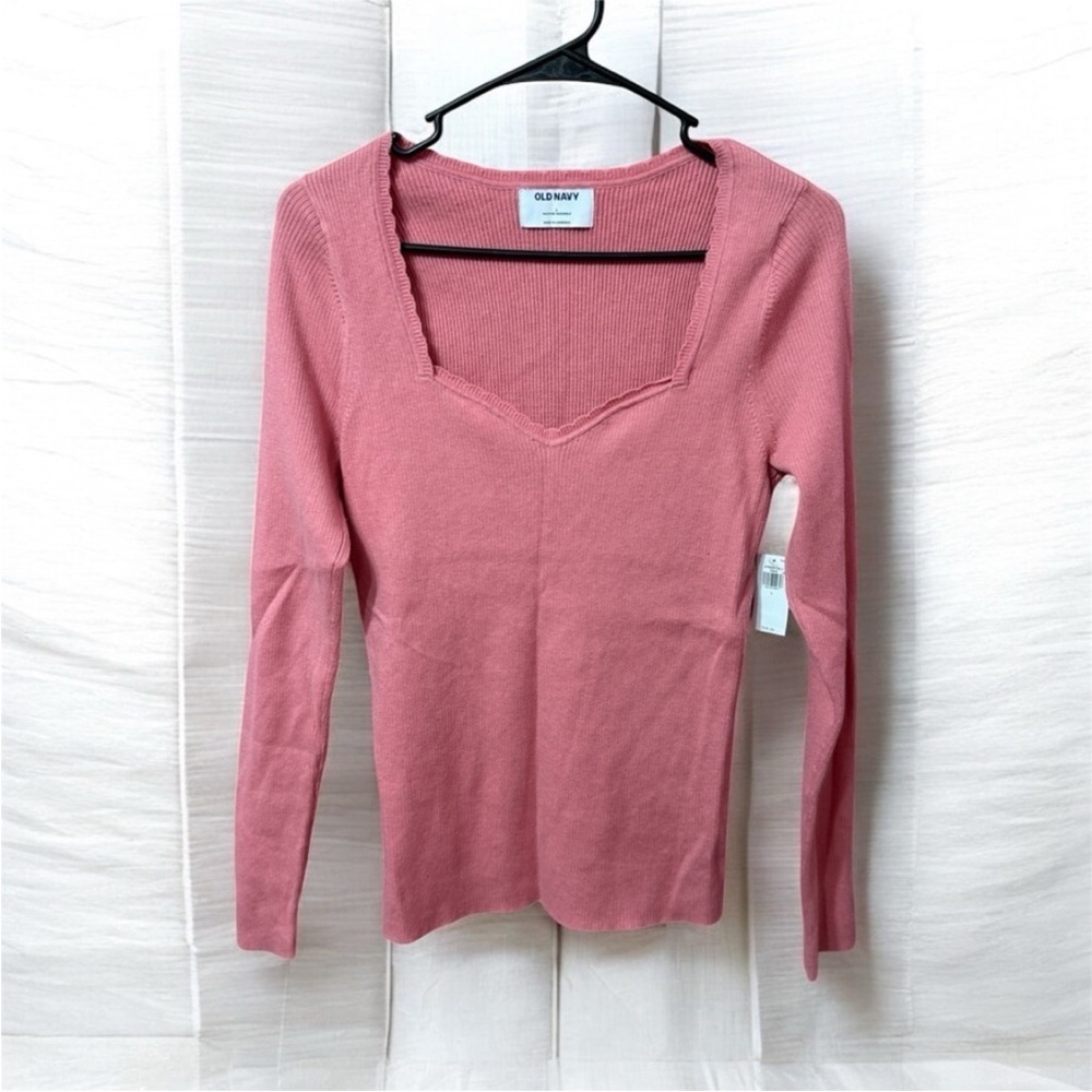 Old Navy Rose Pink Square Neck Ribbed Long Sleeve Tee